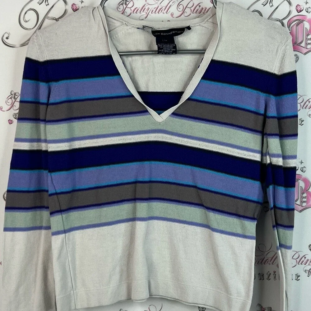 French Connection long sleeve stripes white grey Blue and White Striped Top